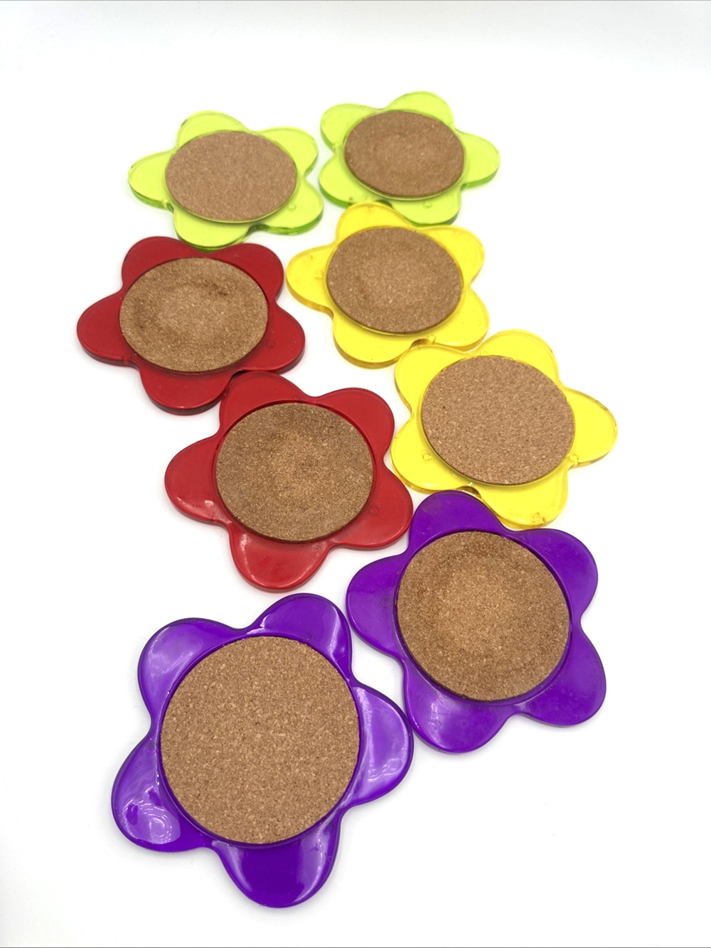 Set Of 8 Vintage Acrylic Multicolor Flower Coasters